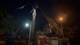 FIRTINADA ZARAR GÖREN MİNAREDE ÇALIŞMA BAŞLATILDI